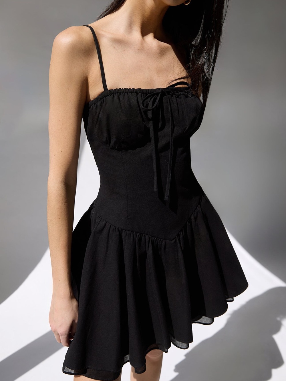 Oak + Fort Black Spaghetti Strap Bustier Mini Dress